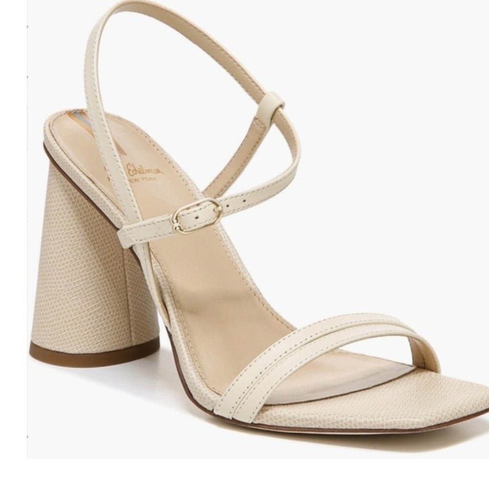 Sam Edelman Kit Ivory Leather‎ Square Toe Block Heel Sandals 10M NEW Small Flaw